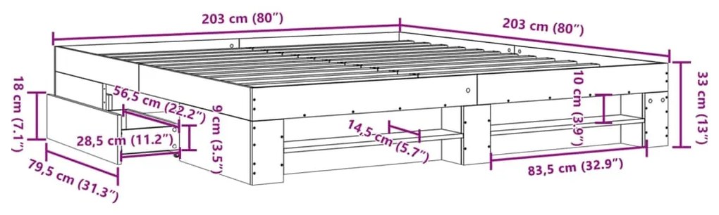 Πλαίσιο Κρεβατιού Sonoma Δρυς 200x200 εκ. Επεξεργασμένο Ξύλο - Καφέ