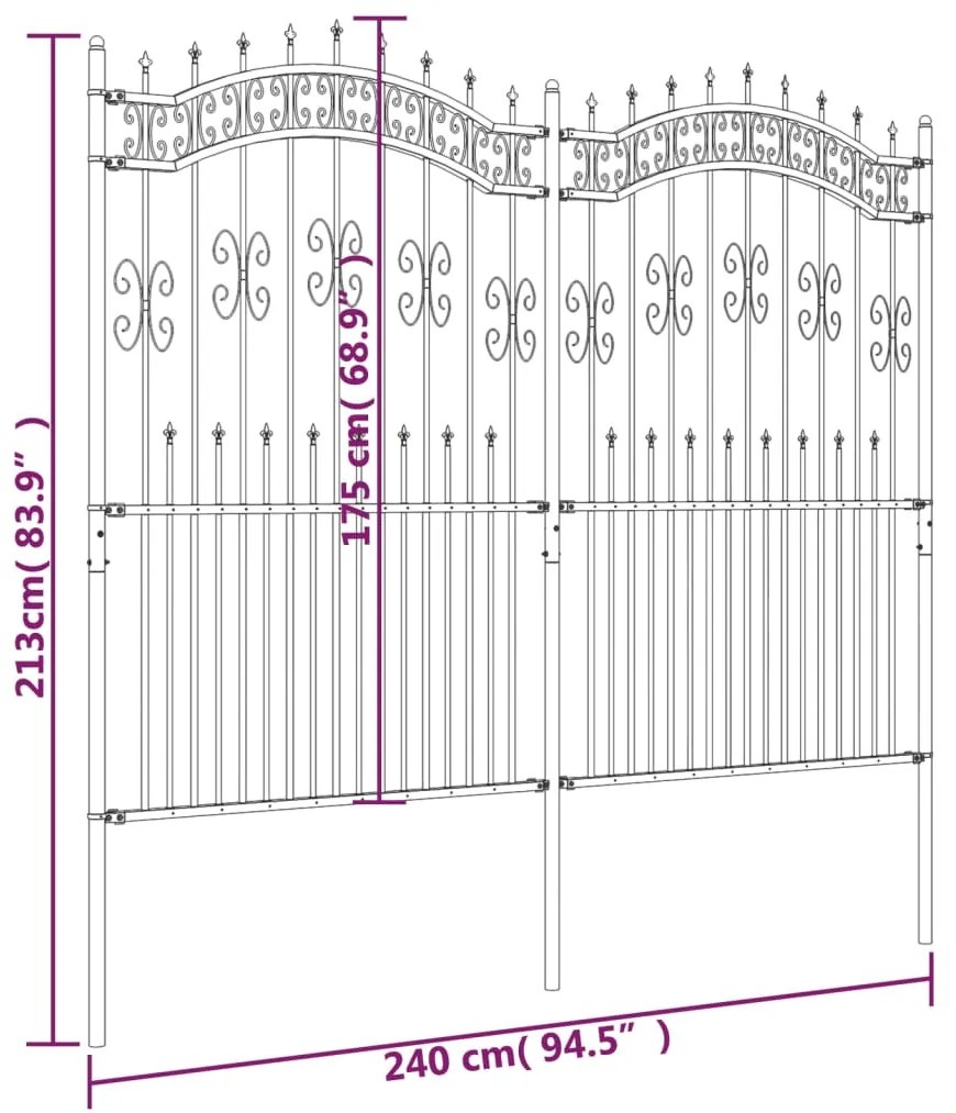 vidaXL Φράχτης με Ακίδες Μαύρος 222 εκ. Ατσάλι Ηλεκτροστ. Βαφή Πούδρας