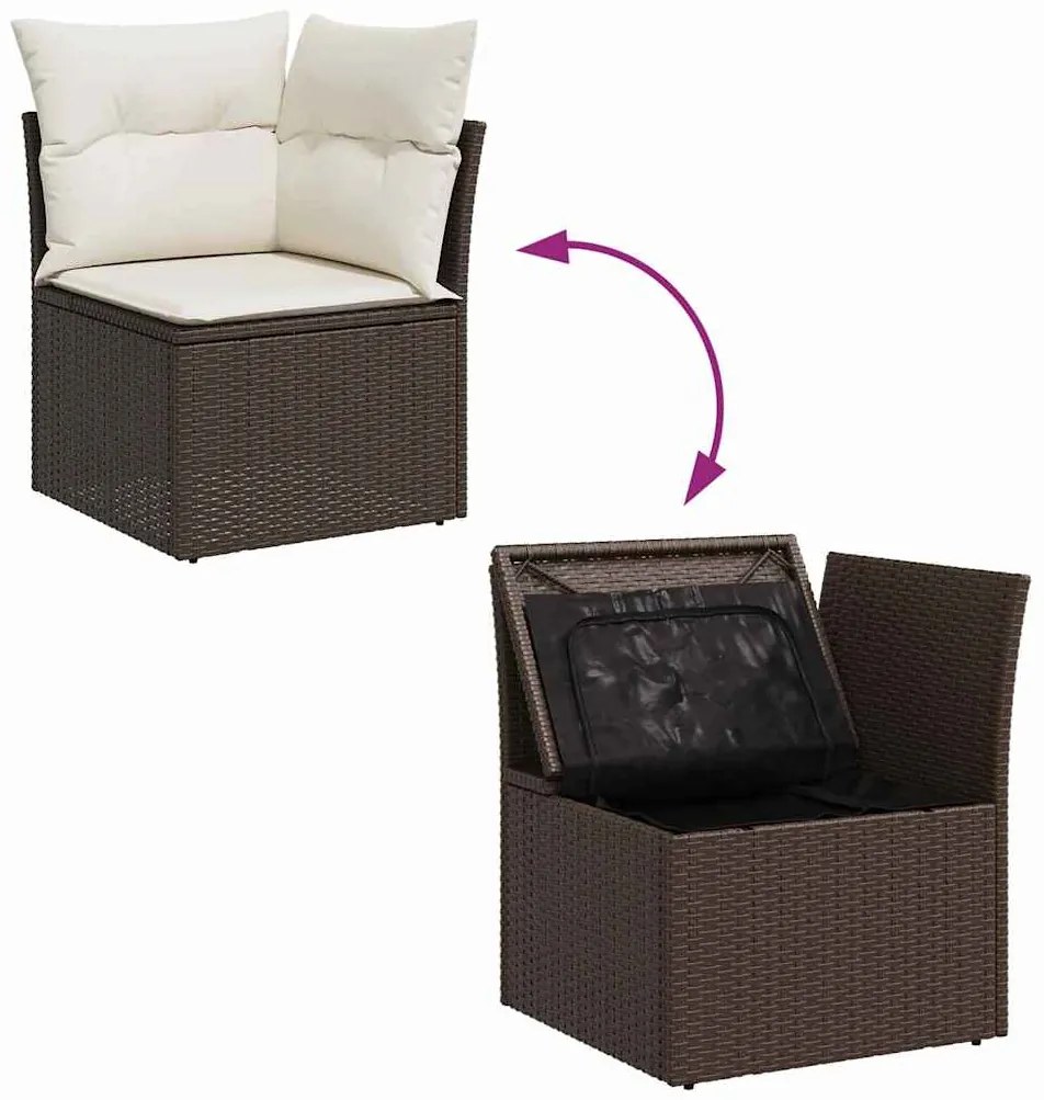 vidaXL Σετ Καναπέ Κήπου με μαξιλάρι 8 pcs Καφέ και λευκό Πολυ ράταν