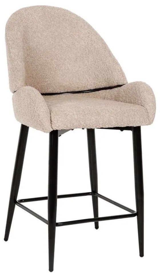 Σκαμπό Μπαρ HM8586.02 55x62x105cm Μεσαίου Ύψους Με Μπουκλέ Ύφασμα Ecru Metal, Fabric