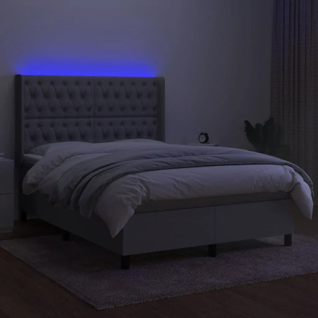 vidaXL Κρεβάτι Boxspring με Στρώμα & LED Αν.Γκρι 140x200εκ. Υφασμάτινο