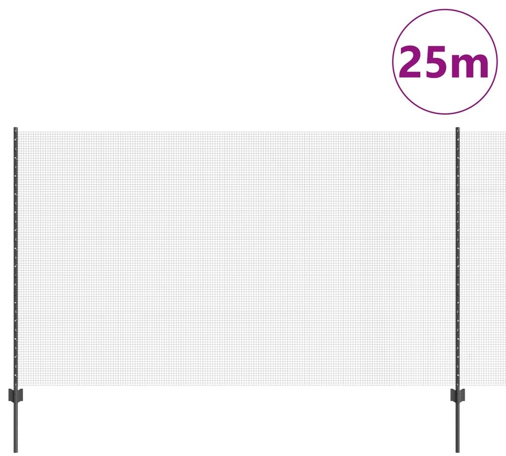 vidaXL Φράχτης με 22 Υ Πόλους Γκρι 1.4x25 μ Χάλυβας