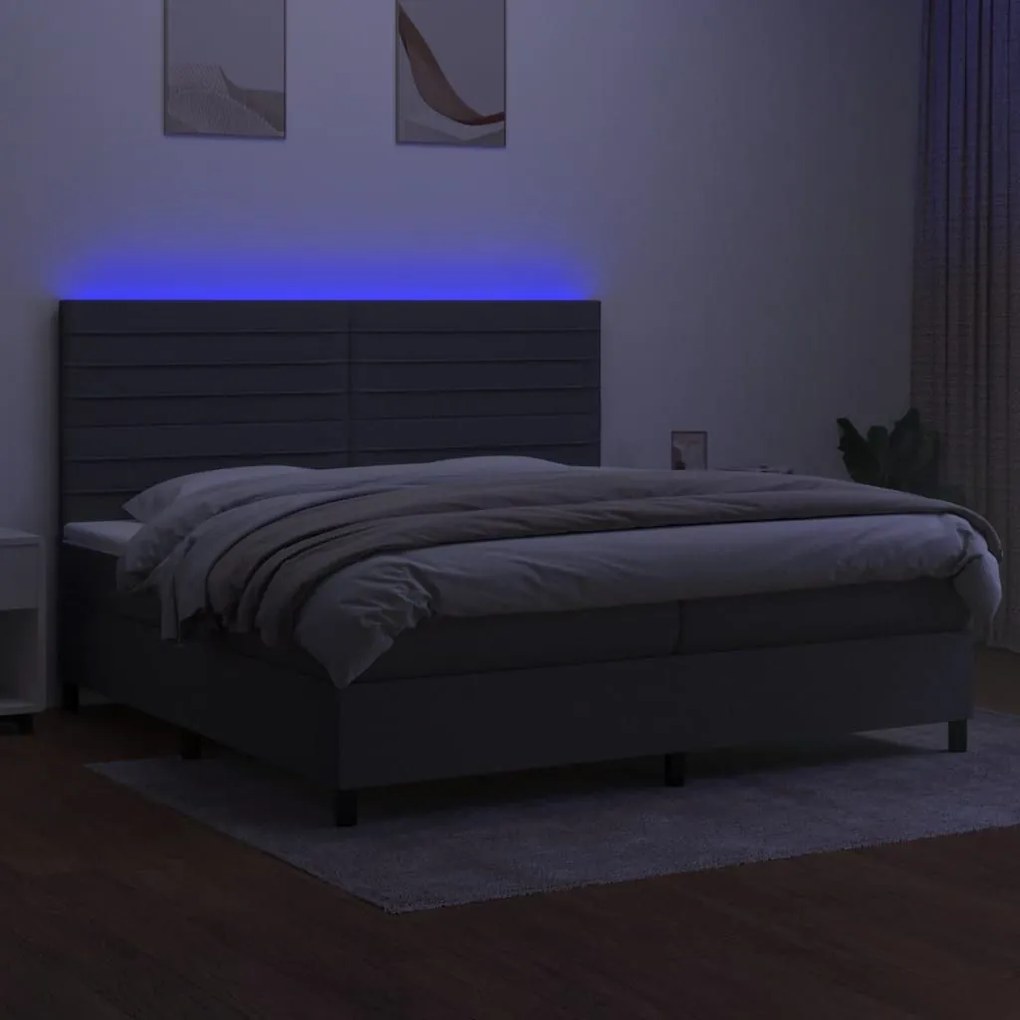 Κρεβάτι Boxspring με Στρώμα &amp; LED Σκ.Γκρι 200x200εκ. Υφασμάτινο - Γκρι