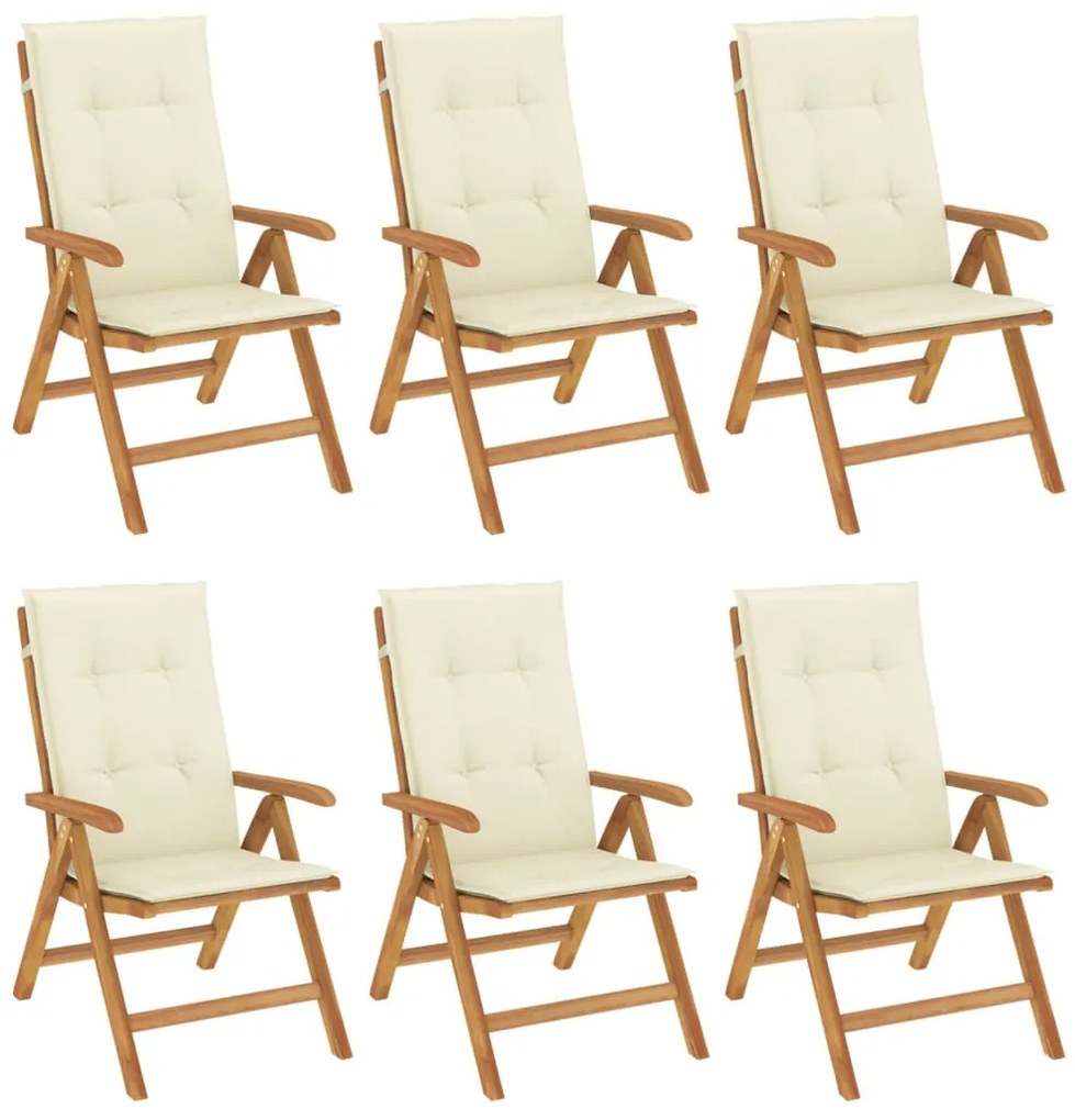 vidaXL Καρέκλες Κήπου Ανακλινόμενες 6 τεμ. Μασίφ Ξύλο Teak &amp; Μαξιλάρια