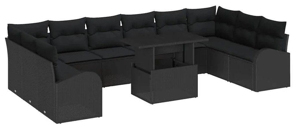 vidaXL Σετ Καναπέ Κήπου με μαξιλάρι 11 pcs Μαύρο 100 x 55 x 73 εκ