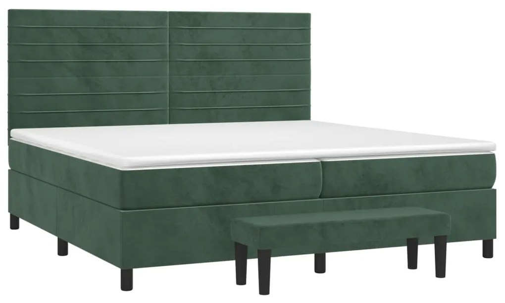 vidaXL Κρεβάτι Boxspring με Στρώμα Σκούρο Πράσινο 200x200εκ. Βελούδινο