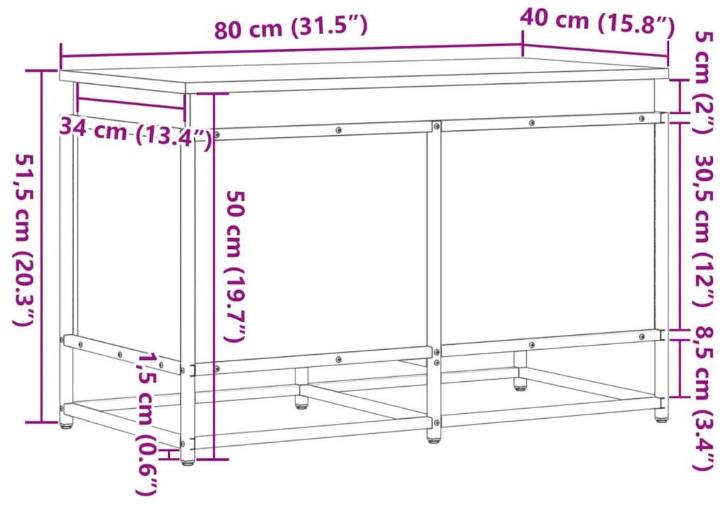 Κουτί Αποθήκευσης με Καφέ Δρυς 80x40x51,5 εκ. Επεξ. Ξύλο - Καφέ