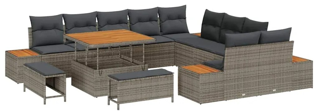vidaXL Σετ Καναπέ Κήπου με μαξιλάρι 13 pcs Γκρι Πολυ ράταν