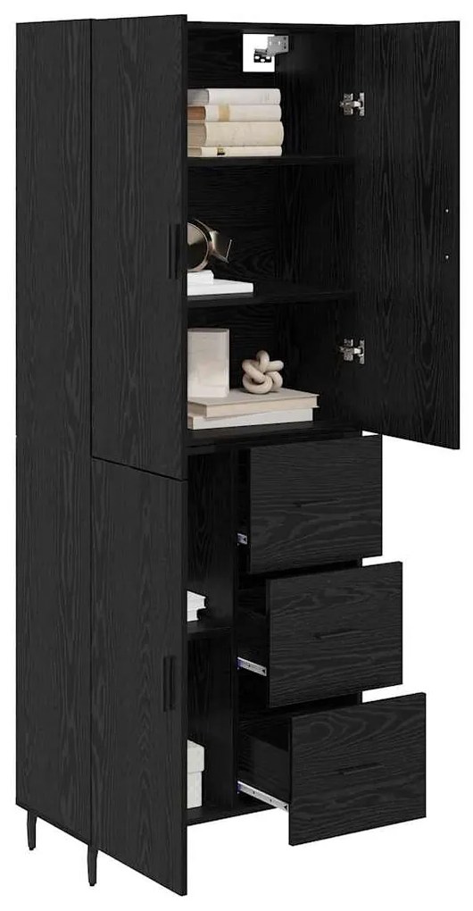 vidaXL Highboard με συρτάρι 2 pcs Μαύρη δρυς Σύνθετο Ξύλο και Γυαλί
