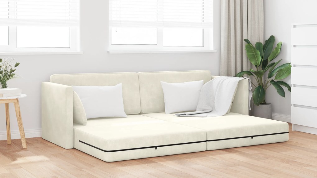 vidaXL Καναπές Κρεβάτι 2 σε 1 Κρεμ 213x144x60 cm Βελούδιο