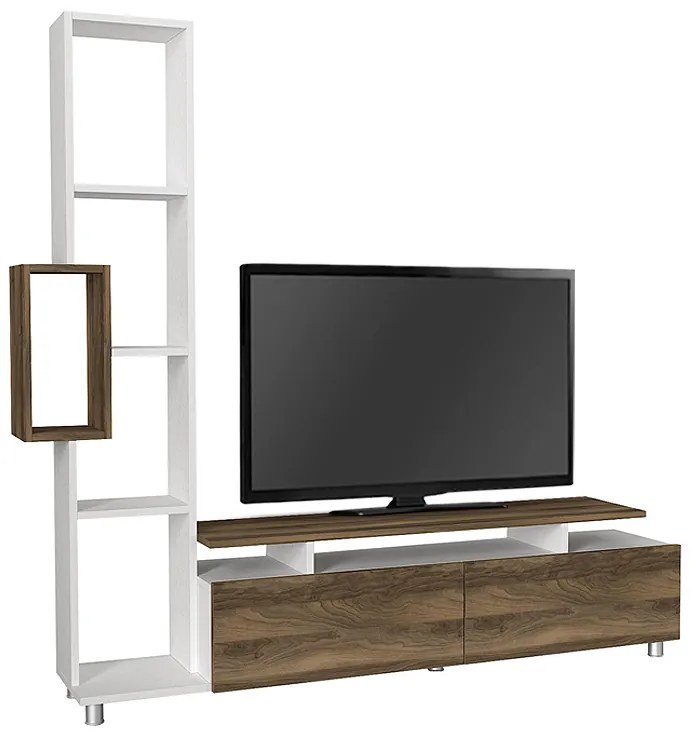 Σύνθεση τηλεόρασης Tulip Megapap χρώμα λευκό - καρυδί 160x29,5x160εκ.