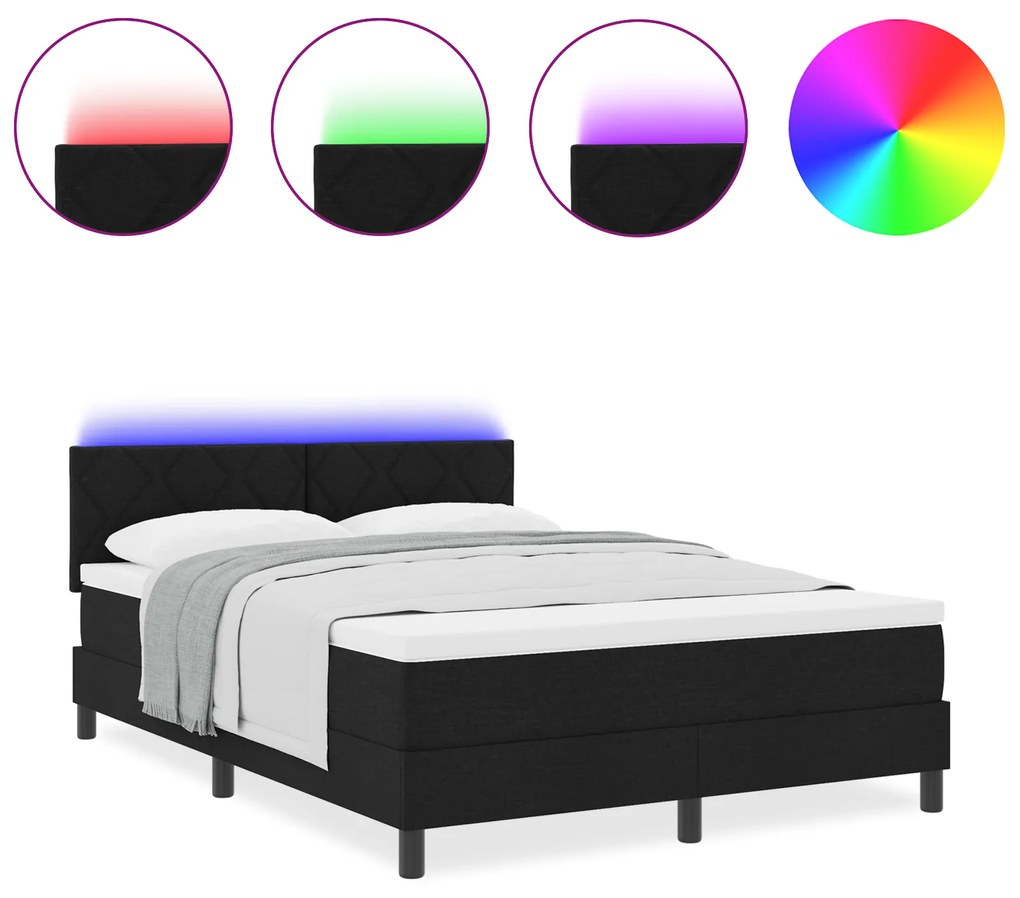 vidaXL Κρεβάτι με Σπαστό Στρώμα & LED Μαύρο 140x200 εκ. Ύφασμα