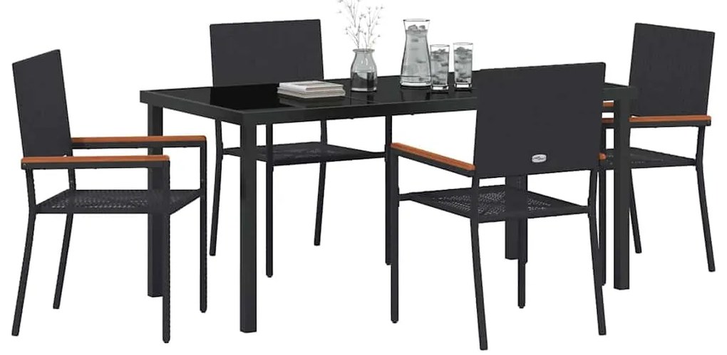 vidaXL Σέτ φαγητού για κήπο με μαξιλάρι 5 pcs Μαύρο συνθετικό ρατάν