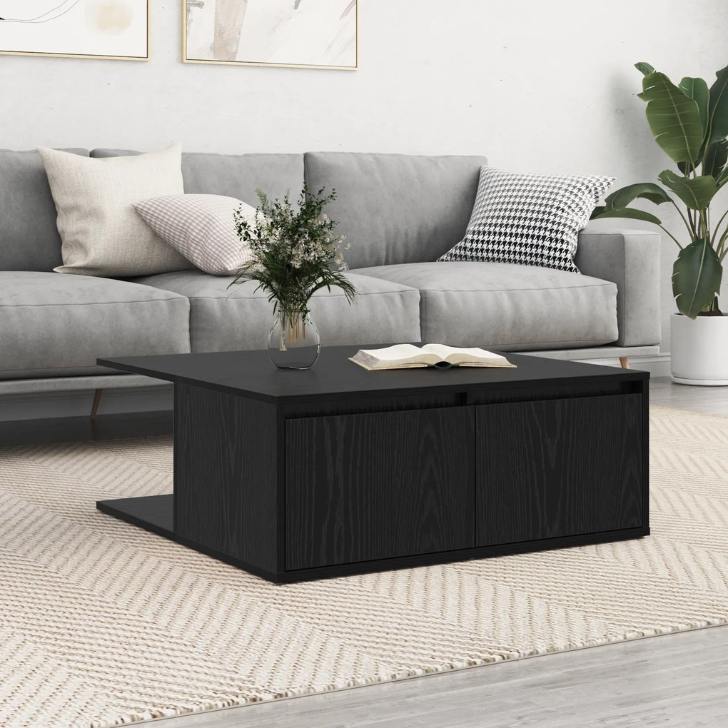 vidaXL Τραπεζάκι σαλονιού with Drawer Μαύρη δρυς 80 x 80 x 31 cm