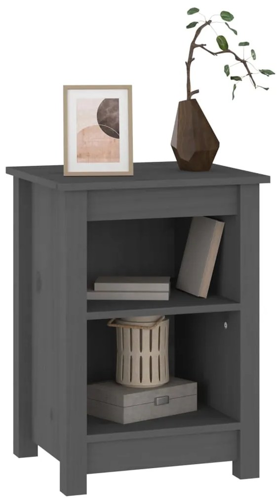 vidaXL Κομοδίνο Γκρι 40 x 35 x 55 εκ. από Μασίφ Ξύλο Πεύκου