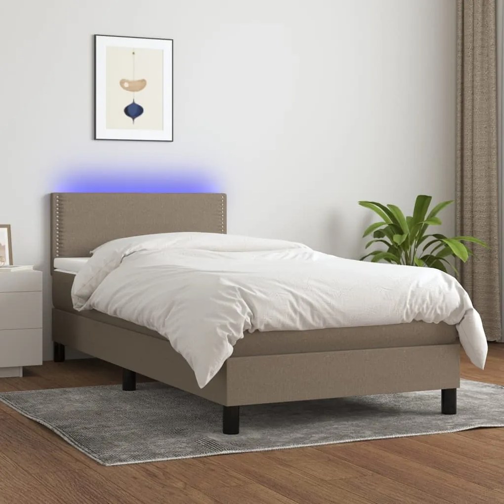 Κρεβάτι Boxspring με Στρώμα &amp; LED Taupe 90x190 εκ. Υφασμάτινο - Μπεζ-Γκρι