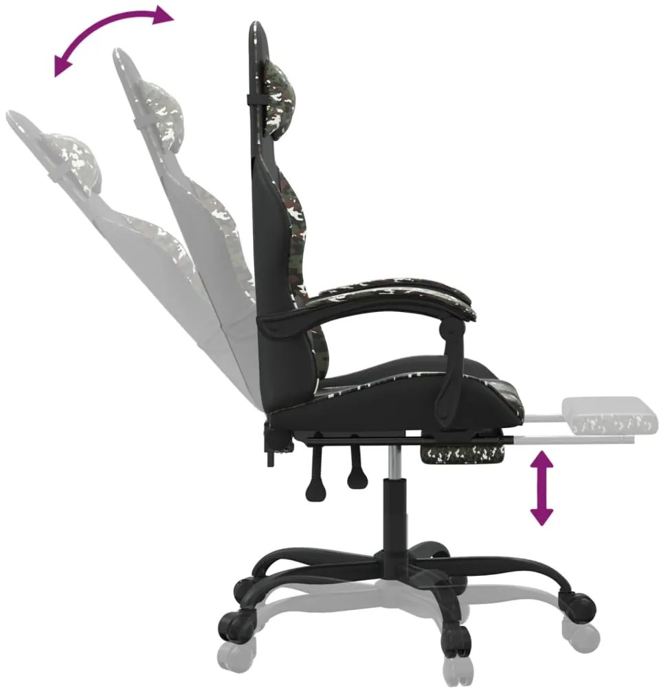 vidaXL Καρέκλα Gaming Μασάζ Υποπόδιο Μαύρο/Παραλλαγή Συνθετικό Δέρμα