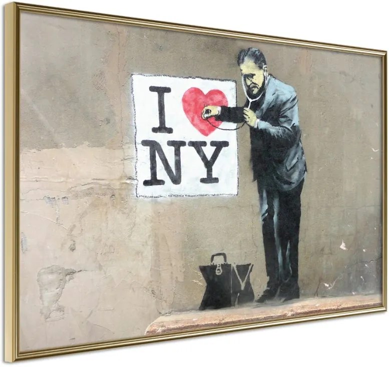 Αφίσα - Banksy: I Heart NY - 60x40 - Χρυσό - Χωρίς πασπαρτού