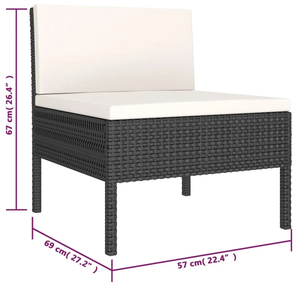 vidaXL Σαλόνι Κήπου 6 Τεμαχίων Μαύρο από Συνθετικό Ρατάν με Μαξιλάρια