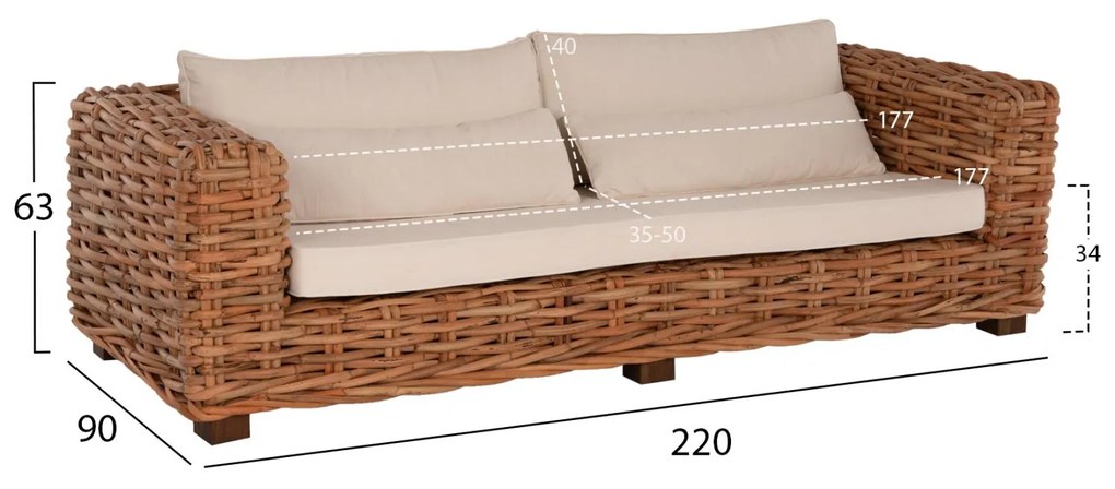 Σετ κήπου Σαλόνι TROPEL 4 τεμ Ξύλο Μαόνι με Φυσικό Rattan &amp; Λευκά Μαξιλάρια