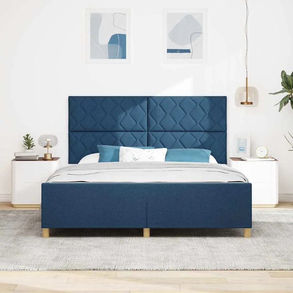 vidaXL Σκελετός Κρεβατιού με κεφαλάρι Μπλε 180 x 200 cm ύφασμα