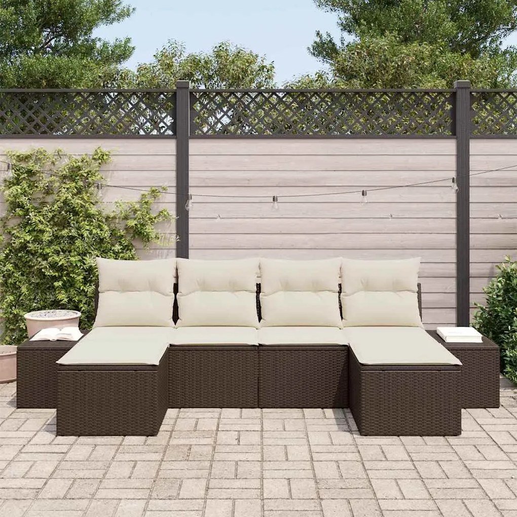 vidaXL Σετ Καναπέ Κήπου με μαξιλάρι 6 pcs Καφέ Πολυ ράταν