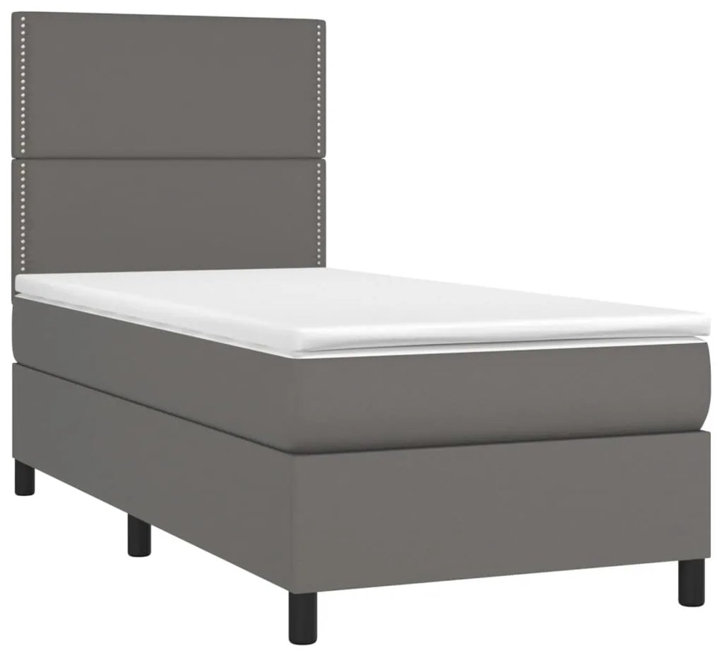 vidaXL Κρεβάτι Boxspring με Στρώμα Γκρι 100x200εκ. από Συνθετικό Δέρμα