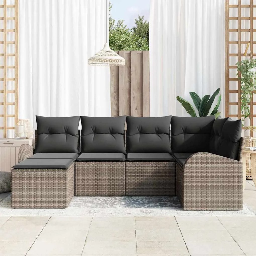 vidaXL Σετ Καναπέ Κήπου με μαξιλάρι 6 pcs Γκρι Πολυ ράταν