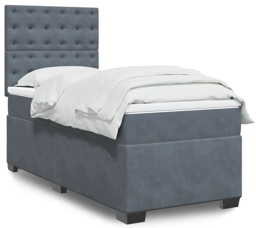 vidaXL Κρεβάτι Boxspring με Στρώμα Σκούρο Γκρι 80x200 εκ. Βελούδινο