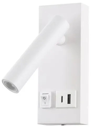 Σποτ Φωτιστικό Τοίχου LED 2W 3000K ON/OFF Υποδοχή USB Plus Eurolamp 145-22069 Λευκό