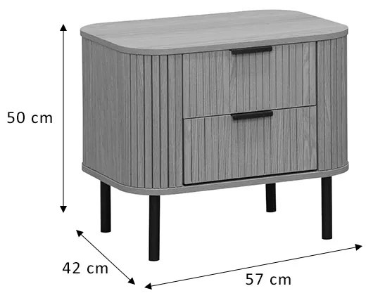 Κομοδίνο Scandi pakoworld με 2 συρτάρια φυσικό-μαύρο 57x42x50εκ