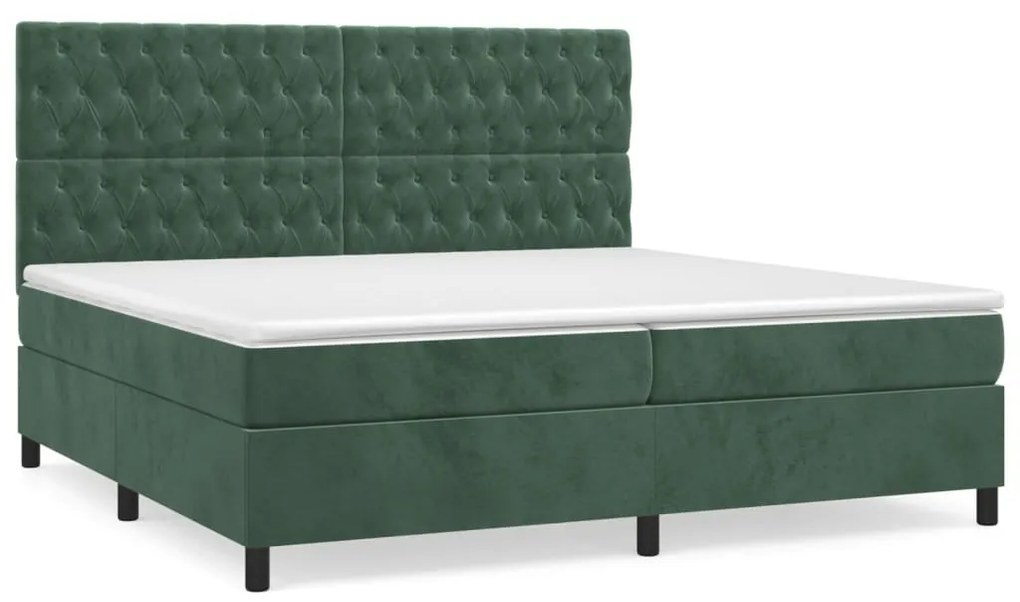 vidaXL Κρεβάτι Boxspring με Στρώμα Σκούρο Πράσινο 200x200εκ. Βελούδινο