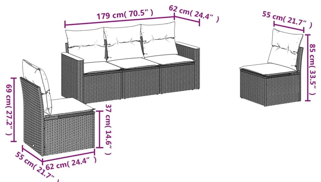 vidaXL Σετ Καναπέ Κήπου 5 τεμ. Μπεζ Συνθετικό Ρατάν με Μαξιλάρι