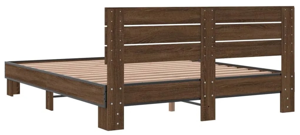 vidaXL Πλαίσιο Κρεβατιού Καφέ Δρυς 160x200 εκ. Επεξ. Ξύλο &amp; Μέταλλο