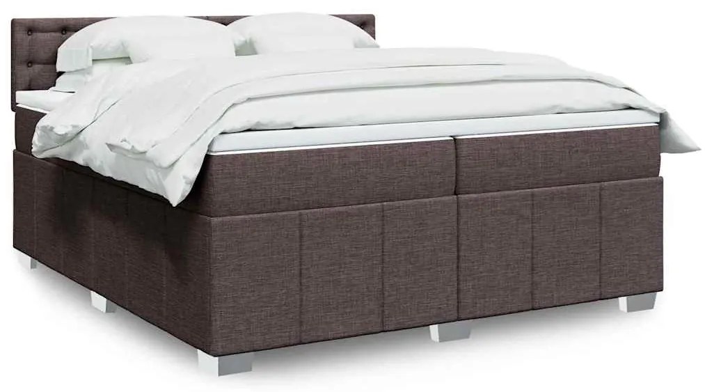 vidaXL Κρεβάτι Boxspring με Στρώμα Σκούρο Καφέ 200x200 εκ. Υφασμάτινο