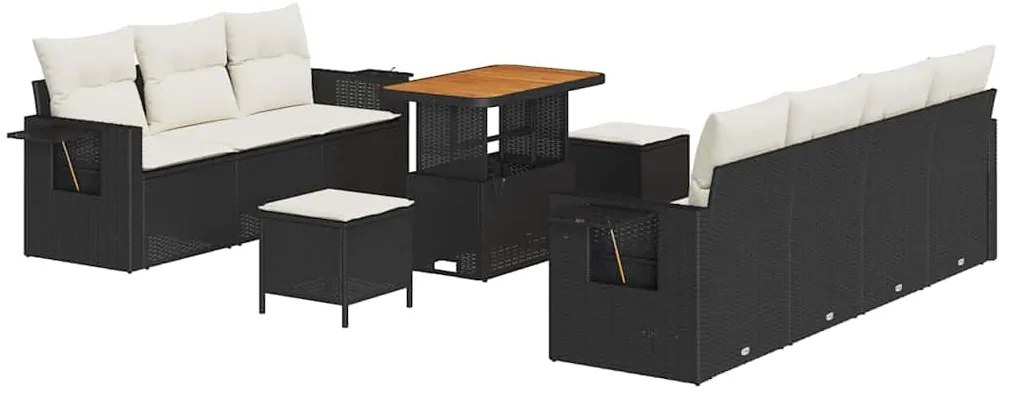 vidaXL Σετ Καναπέ Κήπου με μαξιλάρι 10 pcs Μαύρο συνθετικό ρατάν