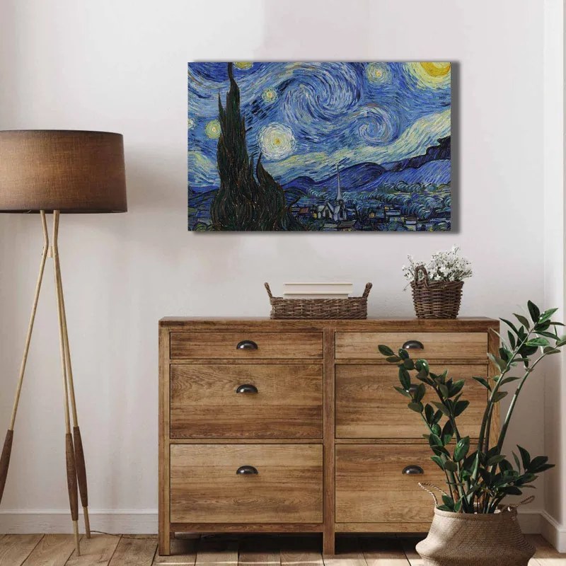 Διακοσμητικός πίνακας Wallxpert 978VNC1174, Starry Night by Vincent Van Gogh, 45x70 cm, Μπλε