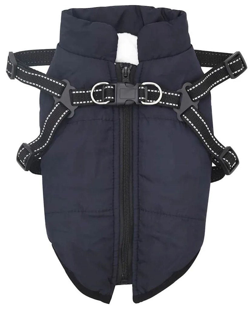 vidaXL Μπουφάν Σκύλου με ιμάντα Σκούρο μπλε M Φλις και Πολυεστέρας