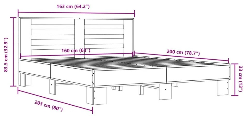 Πλαίσιο Κρεβατιού Μαύρο 160 x 200 εκ. Επεξ. Ξύλο &amp; Μέταλλο - Μαύρο