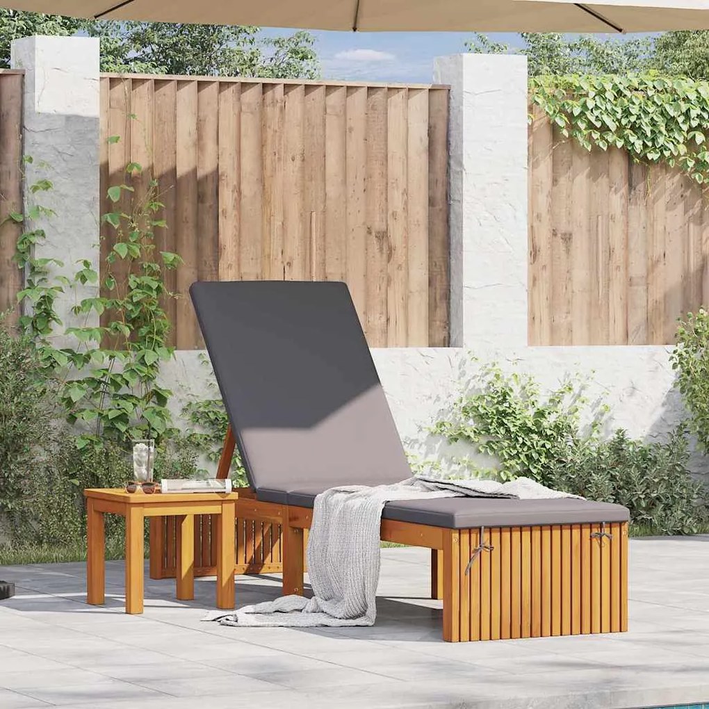 Ξαπλώστρα με μαξιλάρι Καφέ 200 x 55 x 94εκ Μασίφ ξύλο ακακίας