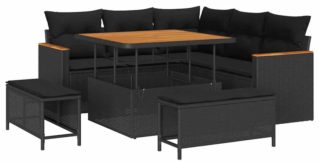 vidaXL Σετ Καναπέ Κήπου με μαξιλάρι 8 pcs Μαύρο Πολυ ράταν
