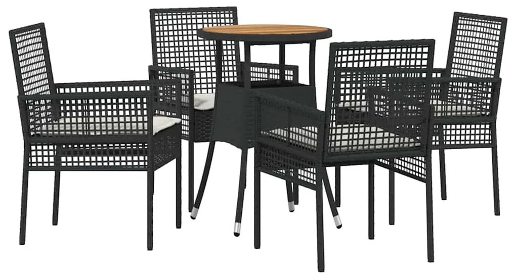 vidaXL Σέτ φαγητού για κήπο 5 pcs Μαύρο Πολυ ράταν