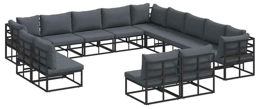 vidaXL Σετ Καναπέ Κήπου με μαξιλάρι 13 pcs Μαύρο Αλουμίνιο