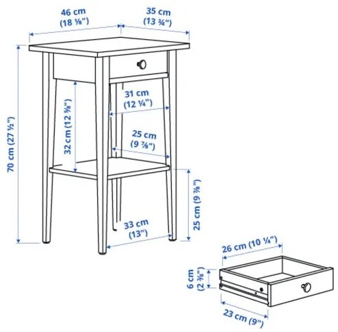 HEMNES κομοδίνο, 46x35 cm 202.004.56