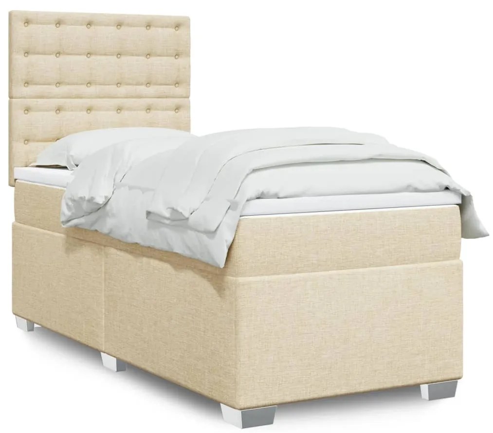 vidaXL Κρεβάτι Boxspring με Στρώμα Κρεμ 100 x 200 εκ. Υφασμάτινο