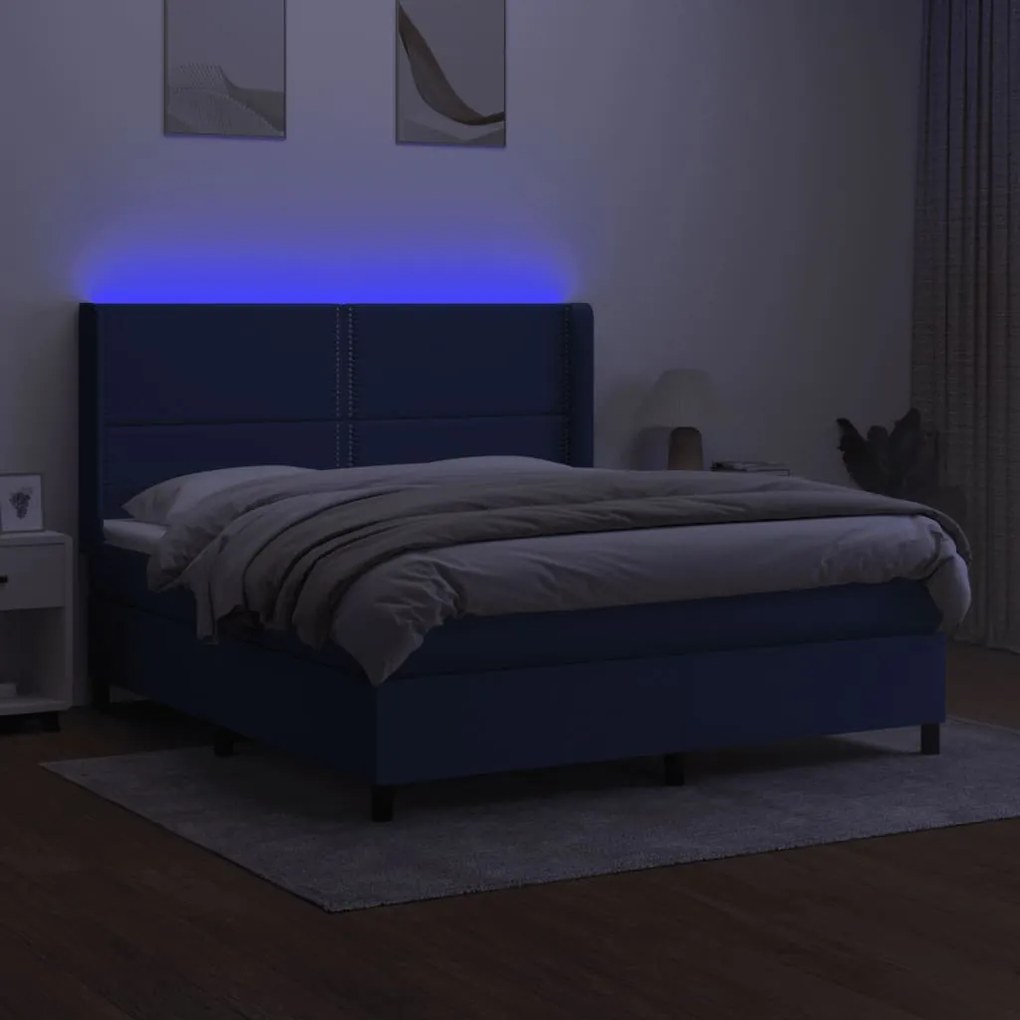 vidaXL Κρεβάτι Boxspring με Στρώμα & LED Μπλε 160x200 εκ. Υφασμάτινο