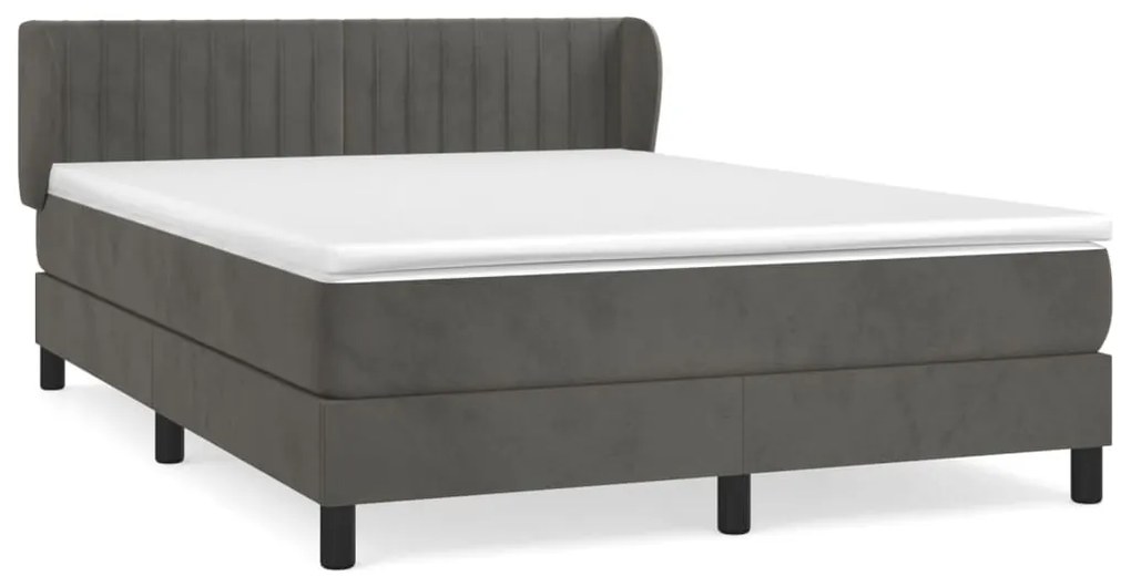 Κρεβάτι Boxspring με Στρώμα Σκούρο Γκρι 140x190 εκ. Βελούδινο - Γκρι