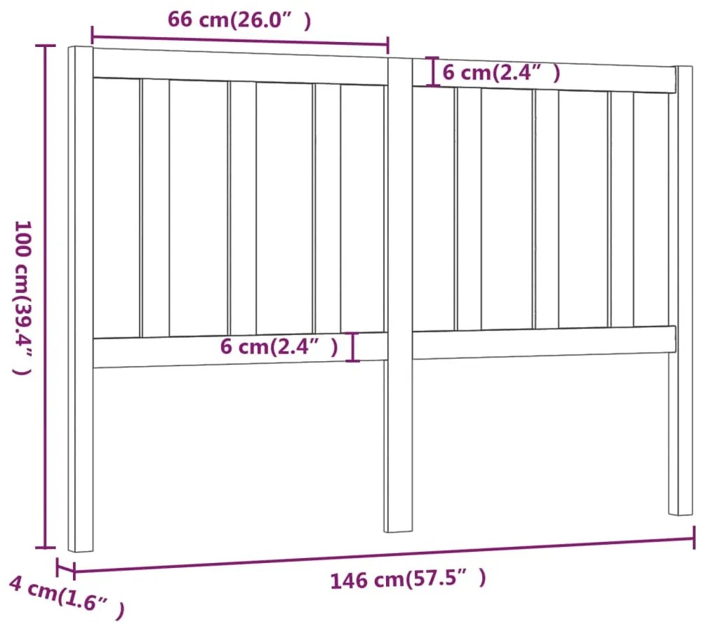 vidaXL Κεφαλάρι Κρεβατιού Μελί 146 x 4 x 100 εκ. από Μασίφ Ξύλο Πεύκου