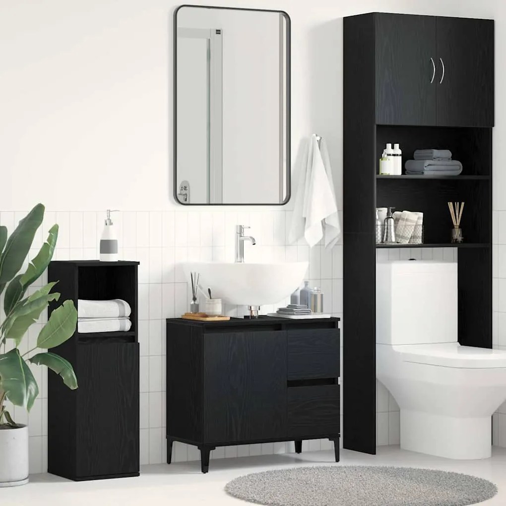 vidaXL Ντουλάπι Μπάνιου Μαύρη δρυς 65 x 33 x 60 εκ Επεξεργασμένο ξύλο