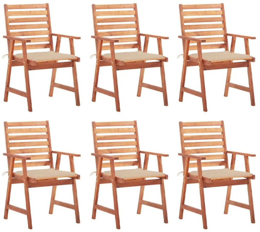 Καρέκλες Τραπεζαρίας Εξ. Χώρου 6 τεμ. Ξύλο Ακακίας με Μαξιλάρια - Μπεζ